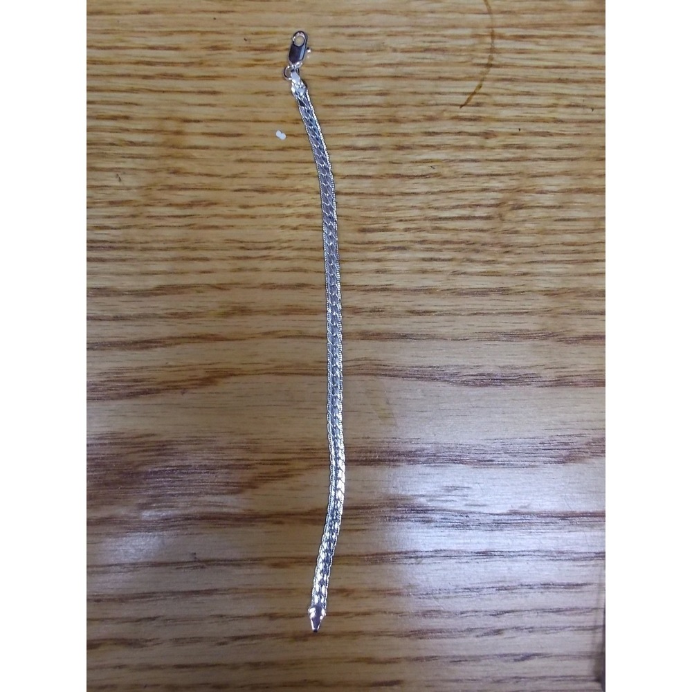 Sterling Silver Herringbone Chain Bracelet Flat Woven 7.5 Inch Lobster Clasp